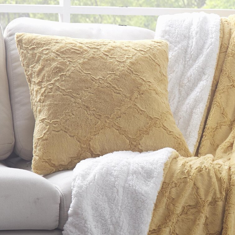 Yellow fur throw online pillow